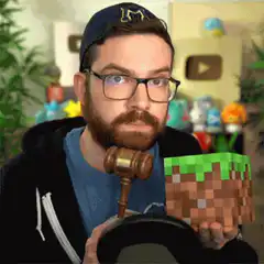 Man with Minecraft block and gavel