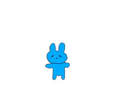 Blue rabbit character stretching and shrinking
