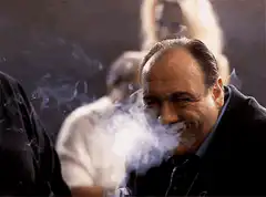 Tony Soprano smoking and smiling