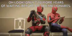 Deadpool, Spider-Man, and Ant-Man waiting on a bench