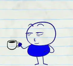 blue character drinks coffee