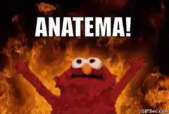 Elmo surrounded by fire shouting ANATEMA