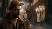 Detective with magnifying glass and binoculars