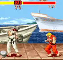 Ken gets knocked out by Ryu