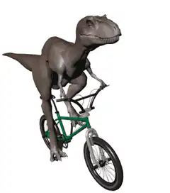 T-Rex riding a green bicycle