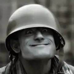 Soldier helmet wide eyes smile