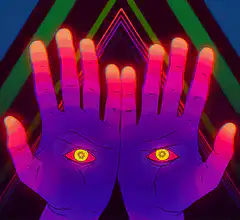 Hands with glowing eyes
