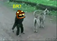 Dog runs away from monster