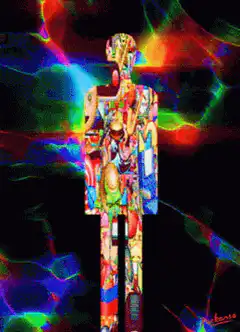 Colorful abstract figure with neon background