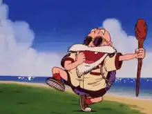 Master Roshi running on the beach