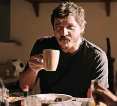 Pedro Pascal drinking coffee