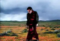 man in red suit walking in field