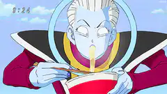 Whis eating noodles with chopsticks