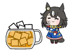 Chibi character with tea and sugar cubes