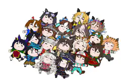 Chibi characters group pose