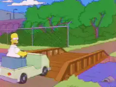 Homer Simpson drives into a fire