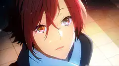 Anime boy with heterochromia crying