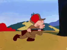Elmer Fudd sneaking with shotgun