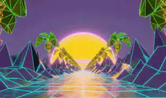Synthwave sunset grid road