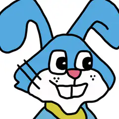 Blue cartoon rabbit with big eyes