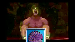Hulk Hogan screaming at a purple fan