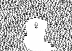 Person walking through a crowd