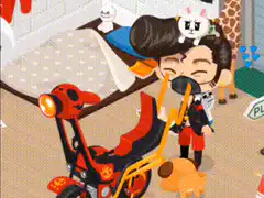 pixel art couple kissing on scooter