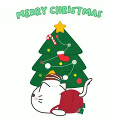 Sleeping cat under Christmas tree