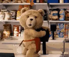 Ted the bear dancing at checkout