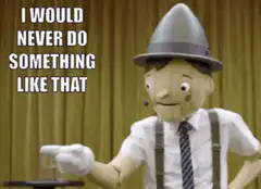 Pinocchio pointing and lying