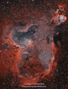 Pulsing red nebula in space