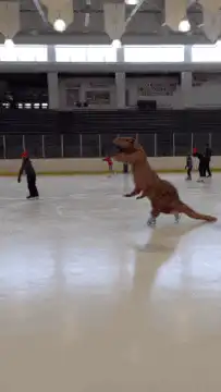 T-Rex costume falls on ice