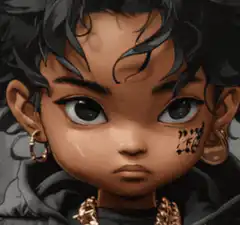 Stylized girl with tattoos and gold jewelry