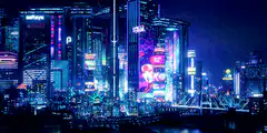 Cyberpunk cityscape at night