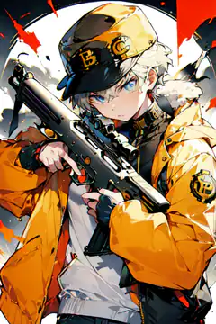 anime boy with gun and yellow jacket