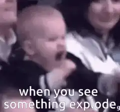 Excited baby watching something explode