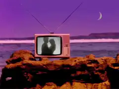 TV on rocks with kissing couple