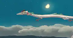Haku and Chihiro flying on dragon