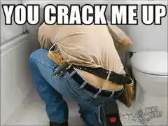 Construction worker cracks up in bathroom