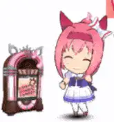 pink cat girl dancing with jukebox