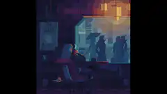 pixel art bar scene with patrons