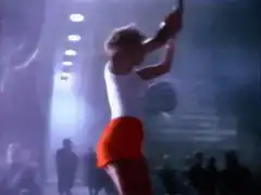 Woman throws knife at giant screen