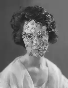 Woman with floral face collage