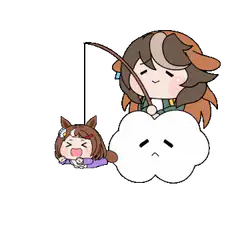 Chibi girl fishing a horse girl