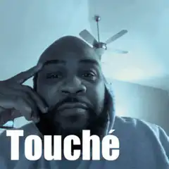 Man touching head with text Touché