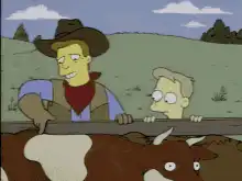 Lenny and cowboy looking at cow