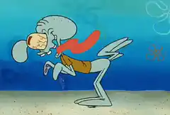 Squidward running on stilts