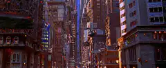 Flying cars in a futuristic city