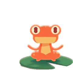 Orange frog meditating on lily pad