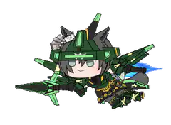 Chibi character with green mech wings